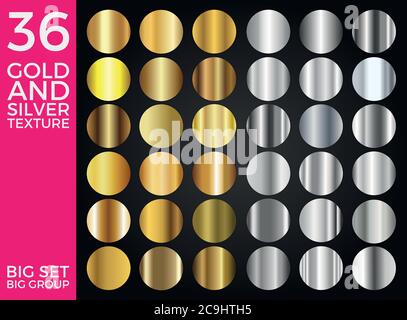 Vector Set di gradienti Oro e Argento, Collezione quadretti Oro e Argento, Textures Group EPS 10 Illustrazione Vettoriale