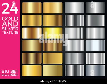 Vector Set di gradienti Oro e Argento, Collezione quadretti Oro e Argento, Textures Group EPS 10 Illustrazione Vettoriale