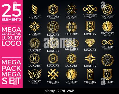 Grande set di lusso, Royal ed elegante logo Vector Design Illustrazione Vettoriale