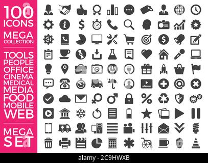 Set di icone, Quality Universal Pack, Big Icon Collection Vector Design EPS 10 Illustrazione Vettoriale