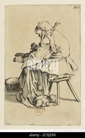 Jacques Callot - Les Gueux (25) - la vieille aux chats. Foto Stock