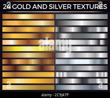 Vector Set di gradienti Oro e Argento, Collezione quadretti Oro e Argento, Textures Group EPS 10 Illustrazione Vettoriale