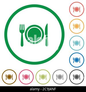 Icone di colore piatto per la cena con contorni rotondi su sfondo bianco Illustrazione Vettoriale