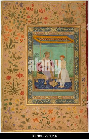Jahangir e il suo Vizier, i'timad al-Daula, Folio dal Shah Jahan Album ca. 1615. Foto Stock