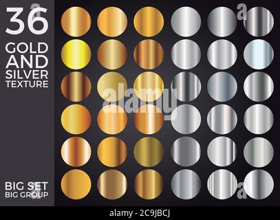Vector Set di gradienti Oro e Argento, Collezione quadretti Oro e Argento, Textures Group EPS 10 Illustrazione Vettoriale