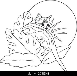 Foglie tropicali e l'illustrazione del gatto / vettore Illustrazione Vettoriale
