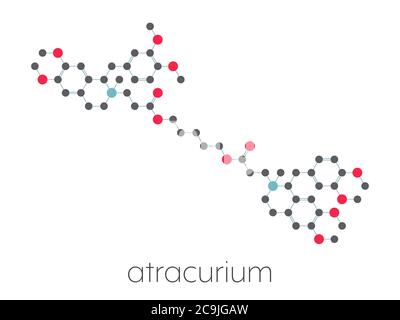 Atracurium muscolo scheletrico rilassante farmaco. Utilizzato come coadiuvante in anestesia e per indurre rilassamento muscolare scheletrico durante l'intervento chirurgico. Scheletrico stilizzato fo Foto Stock