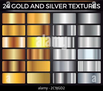 Vector Set di gradienti Oro e Argento, Collezione quadretti Oro e Argento, Textures Group EPS 10 Illustrazione Vettoriale