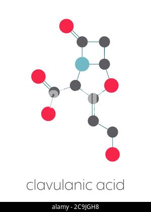 Molecola di farmaco bloccante della beta-lattamasi dell'acido clavulanico. Spesso combinato con antibiotici di classe beta-lattame. Formula scheletrica stilizzata (struttura chimica Foto Stock