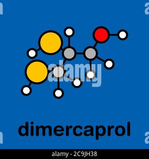 Dimercaprol (BAL, British Anti-lewisite), molecola di antidoto avvelenamento da metallo. Formula scheletrica stilizzata (struttura chimica). Gli atomi sono mostrati come colore-c. Foto Stock
