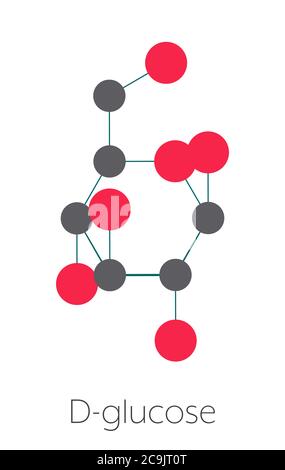Molecola di glucosio (destrosio, zucchero d'uva) (forma beta-D-glucopiranosio). Formula scheletrica stilizzata (struttura chimica). Gli atomi sono indicati come c Foto Stock
