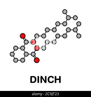 1,2-cicloesano, acido dicarbossilico, diisonil estere (DINCH), molecola plastificante. Alternativa agli ftalati. Formula scheletrica stilizzata (struttura chimica Foto Stock