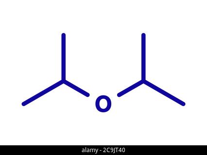 Molecola di solvente chimico diisopropiletere. Formula scheletrica blu su sfondo bianco. Foto Stock