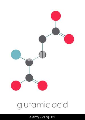 Acido glutammico (acido l-glutammico, Glu, e) amminoacido e molecola neurotrasmettitore. Formula scheletrica stilizzata (struttura chimica). Gli atomi sono mostrati come c Foto Stock