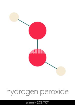 Molecola di perossido di idrogeno. Specie di ossigeno reattivo (ROS). Utilizzato come candeggiante, disinfettante, reagente chimico, ecc. formula scheletrica stilizzata (ch Foto Stock