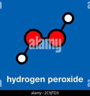 Molecola di perossido di idrogeno. Specie di ossigeno reattivo (ROS). Utilizzato come candeggiante, disinfettante, reagente chimico, ecc. formula scheletrica stilizzata (ch Foto Stock
