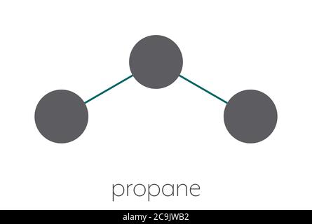 Molecola di idrocarburo propano. Alcano usato come combustibile in stufe portatili, soffietti a gas, automobili, ecc. formula scheletrica stilizzata (struttura chimica). Atomo Foto Stock