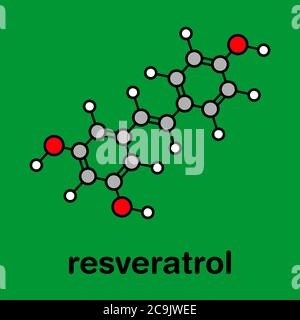 Molecola di resveratrolo. Presente in molte piante, tra cui uva e lamponi. Creduto avere un certo numero di effetti positivi di salute. Scheletro stilizzato Foto Stock