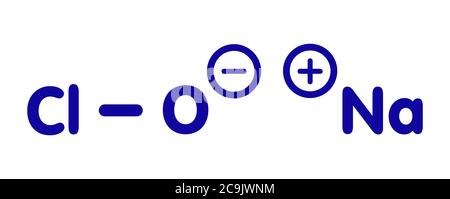 Molecola di ipoclorito di sodio (NaClO). La candeggina liquida è costituita  da ipoclorito di sodio disciolto in acqua. Formula scheletrica Foto stock -  Alamy