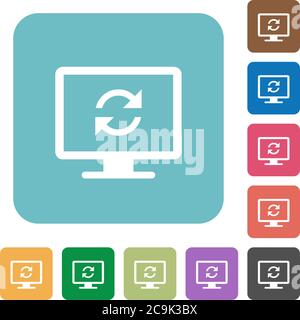Aggiorna le icone piatte bianche dello schermo su sfondi quadrati arrotondati a colori Illustrazione Vettoriale