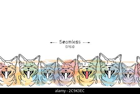 Divertente gatto ridere / Vector illustrazione senza giunture / semplice linea di disegno / sfondo colorato Illustrazione Vettoriale