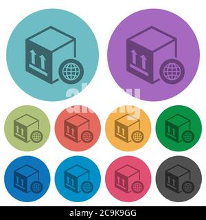Trasporto di pacchetti in tutto il mondo icone piatte più scure su sfondo rotondo a colori Illustrazione Vettoriale