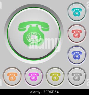 Icone a colori del telefono retro vintage sui pulsanti affondati Illustrazione Vettoriale