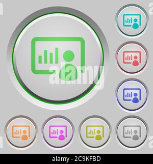 Icone a colori di presentazione sui pulsanti affondati Illustrazione Vettoriale