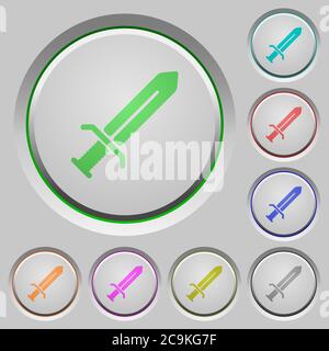 Icone di colore spada sui pulsanti affondati Illustrazione Vettoriale