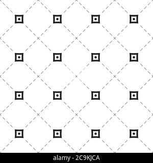 Ripetizione geometrica senza giunture. Astratto sfondo senza giunture di linee punteggiate e incrociate. Forme geometriche, croce, cerchio, rombo, linea punteggiata diagonale. Illustrazione Vettoriale