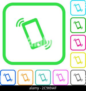 Telefono che squilla icone piatte dai colori vivaci con bordi curvi su sfondo bianco Illustrazione Vettoriale
