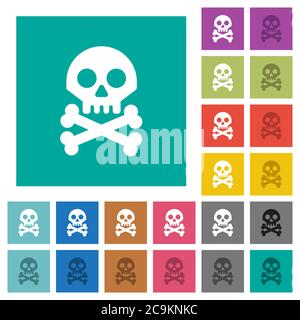 Cranio con ossa icone piatte multicolore su sfondi quadrati. Incluse variazioni delle icone bianche e più scure per il passaggio del mouse o gli effetti attivi. Illustrazione Vettoriale