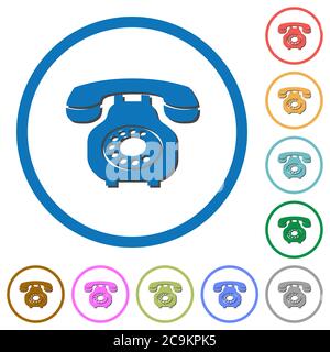 Telefono retro vintage icone vettoriali a colori piatti con ombre in contorni rotondi su sfondo bianco Illustrazione Vettoriale