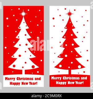 buon natale e un Felice Anno Nuovo. Storia invernale. Abete e neve. Immagine piatta. Illustrazioni vettoriali. Illustrazione Vettoriale