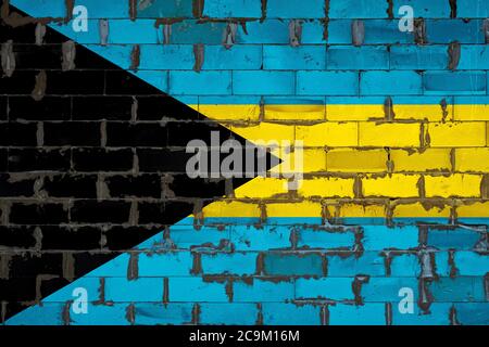 La bandiera nazionale delle Bahamas dipinta su un muro di blocchi di sigbit con cemento . Il simbolo del paese. Foto Stock