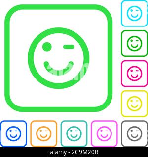 Emoticon colorate vivaci icone piatte con bordi curvi su sfondo bianco Illustrazione Vettoriale