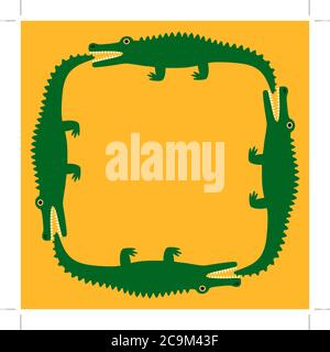 Sfondo del coccodrillo. Motivo decorativo. Campo giallo e coccodrilli verdi. Immagine vettoriale. Illustrazione Vettoriale