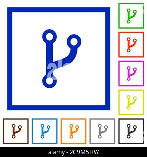 Icone di colore piatto con code fork in cornici quadrate su sfondo bianco Illustrazione Vettoriale