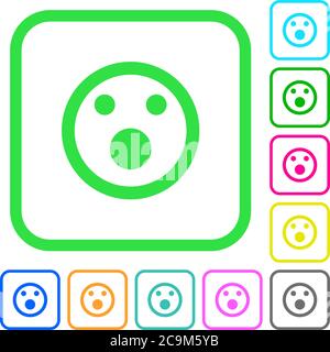 Emoticon scioccato icone piatte colorate vivide con bordi curvi su sfondo bianco Illustrazione Vettoriale