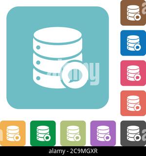 Messaggi del database icone piatte bianche su sfondi quadrati arrotondati a colori Illustrazione Vettoriale