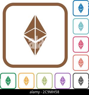 Ethereum classic digital cryptocurrency icone semplici di colore cornici quadrate arrotondate su sfondo bianco Illustrazione Vettoriale