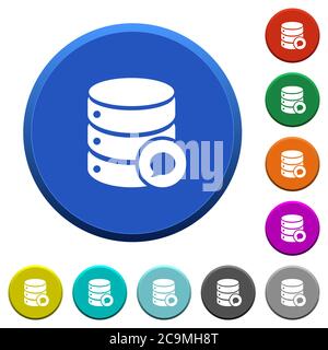 Messaggi del database pulsanti smussati di colore rotondo con superfici lisce e icone bianche piatte Illustrazione Vettoriale
