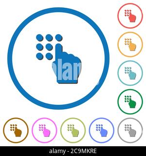Digitazione codice di sicurezza icone vettoriali a colori piatte con ombre in contorni rotondi su sfondo bianco Illustrazione Vettoriale