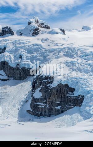 Campo di ghiaccio della Patagonia settentrionale, vista aerea, Parco Nazionale Laguna San Rafael, Regione di Aysen, Patagonia, Cile Foto Stock