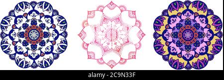 Modello circolare in forma di mandala per Henna, Mehndi, tatuaggio, logo Yoga. Sfondo per il poster di meditazione. Insolito fiore forma vettore linea orientale Illustrazione Vettoriale