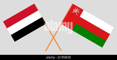 Bandiere incrociate di Oman e Yemen. Colori ufficiali. Proporzione corretta. Illustrazione vettoriale Illustrazione Vettoriale