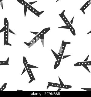 Icona piano in stile piatto. Illustrazione vettoriale di un aereo su sfondo bianco isolato. Concetto aziendale di modello senza soluzione di continuità per aereo di volo. Illustrazione Vettoriale