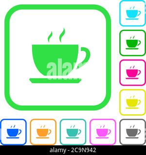 Tazza di caffè icone piatte dai colori vivaci con bordi curvi su sfondo bianco Illustrazione Vettoriale