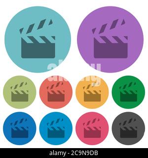 Clapperboard icone piatte più scure su sfondo rotondo a colori Illustrazione Vettoriale