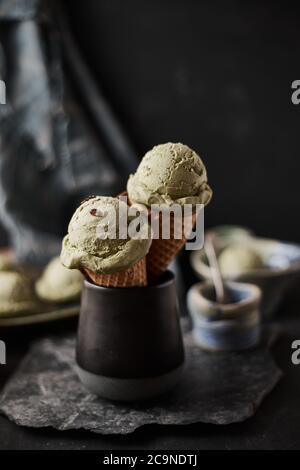 Gelato alla matcha di tè verde fatto in casa. Foto Stock